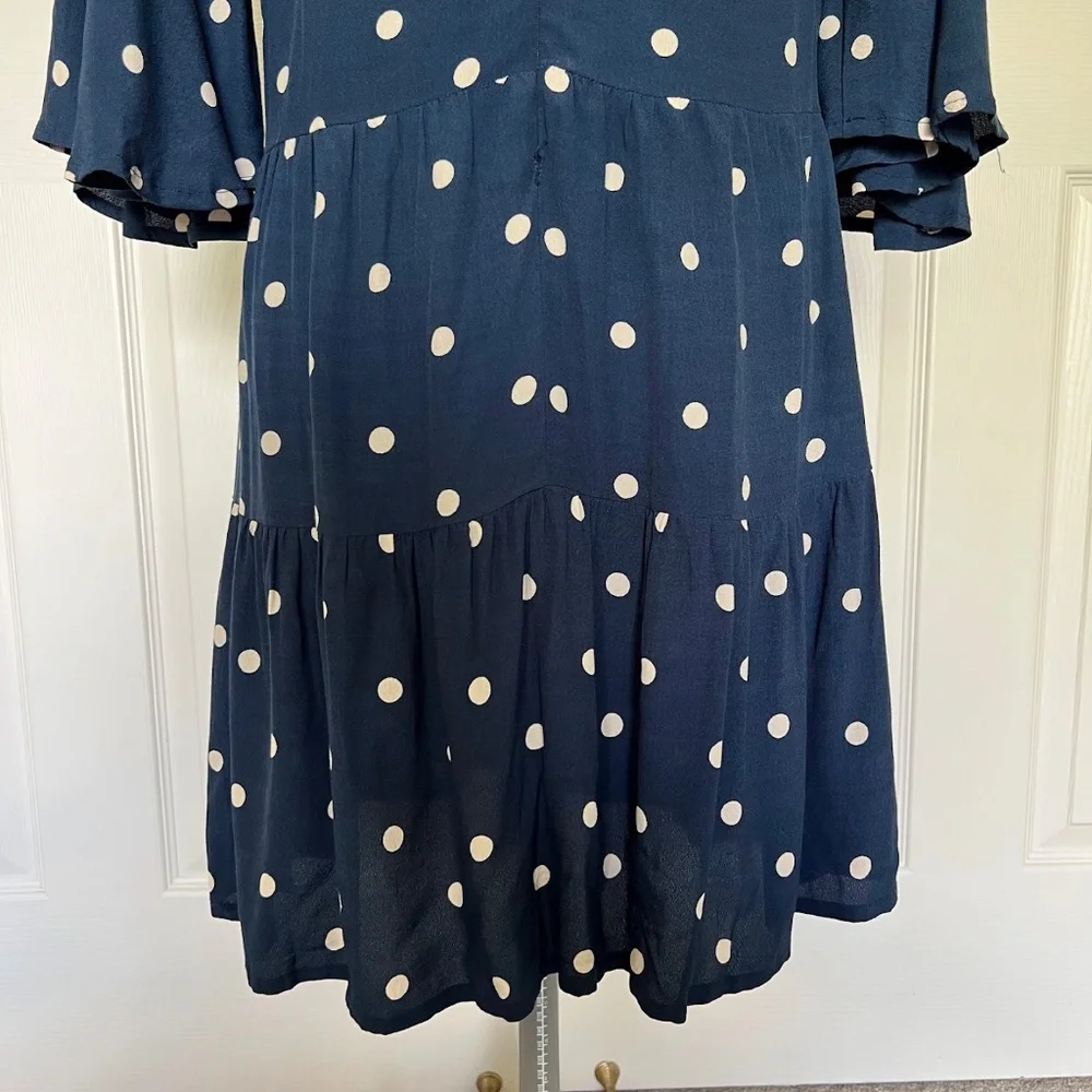 Faithfull the Brand Navy Blue Vintage Fresa White Polka Dot Dress Size 4 - Picture 8 of 12